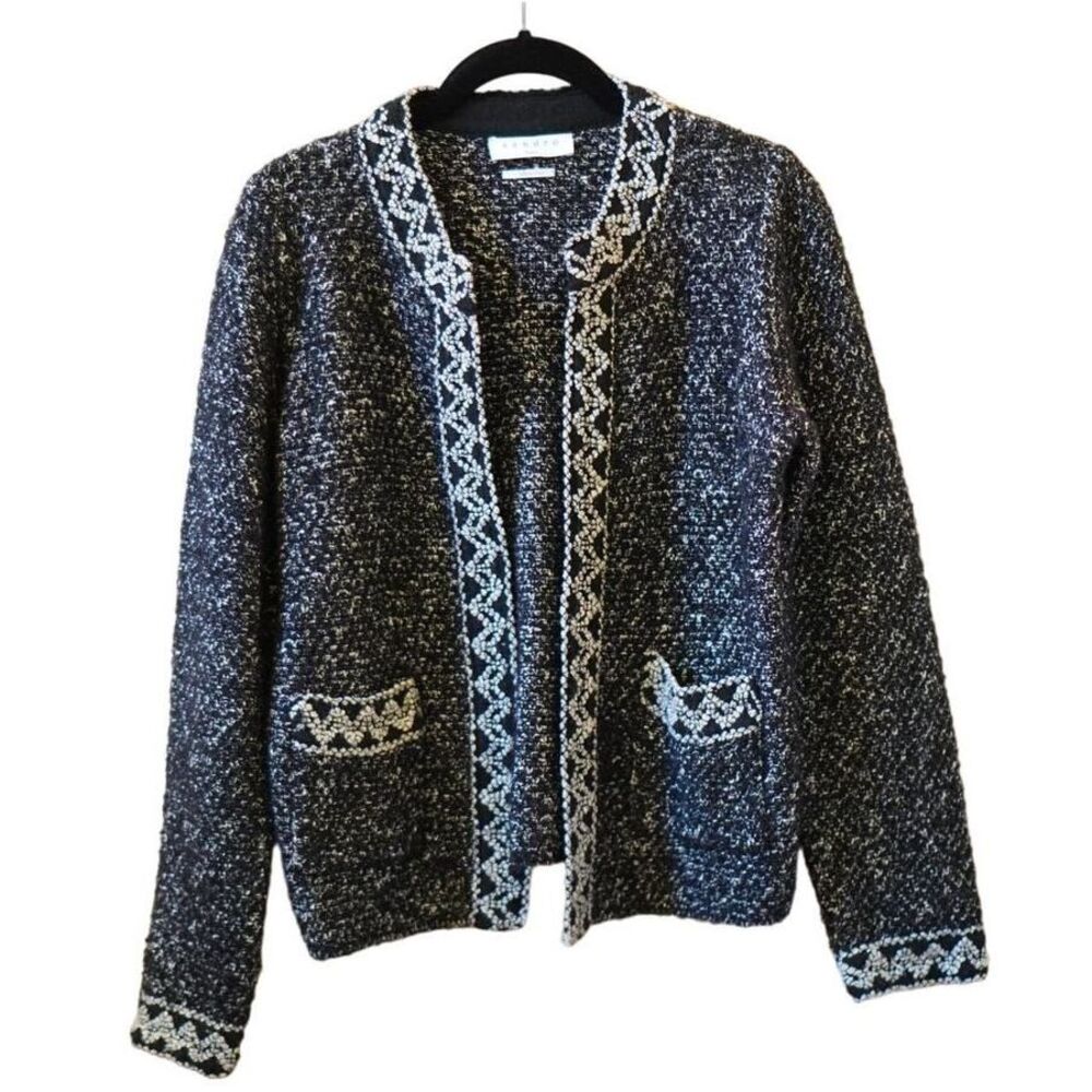Sandro Cladie Lurex Tweed Jacket Cardigan Jacquard Chanel Style Size 2